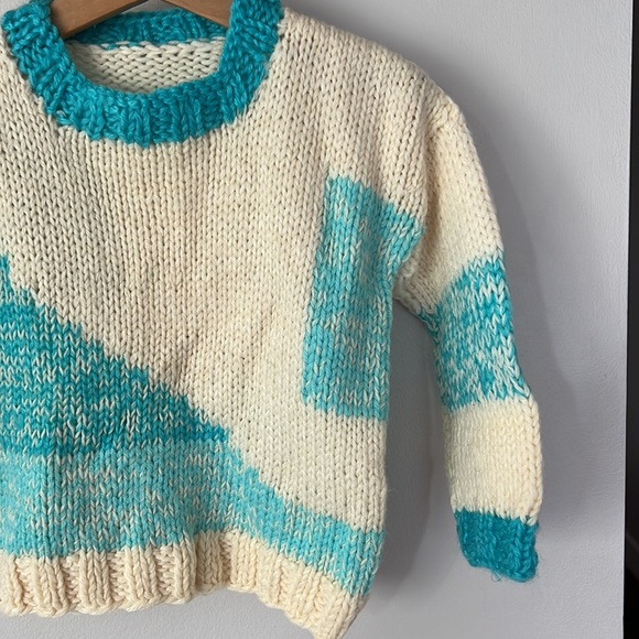 SOLD vintage colorblock hand knit sweater , approx 2T - Picture 4 of 8